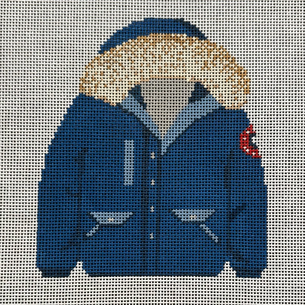 Canada Good Down Jacket Handpainted Blue Needlepoint Canvas Audrey Wu 18 mesh